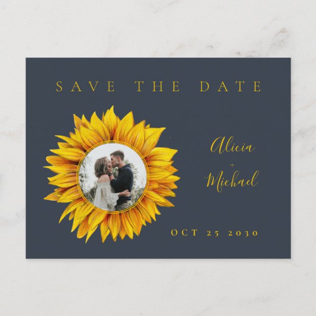 Carte Postale Faire-part Mariage photo tournesol rustique enregistrer la da (Devant)