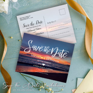 Carte Postale Faire-part Mariage Plage Bleu Romantique Enregistrer la Date