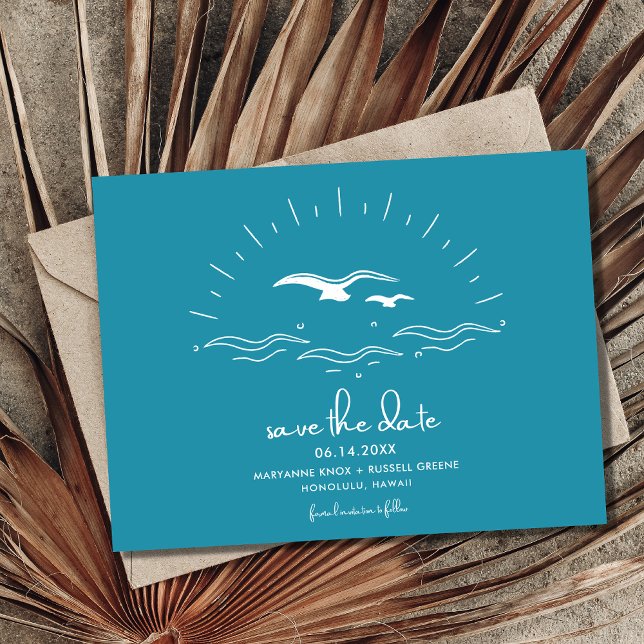 Carte Postale Faire-part Mariage plage Enregistrer la date (Créateur téléchargé)