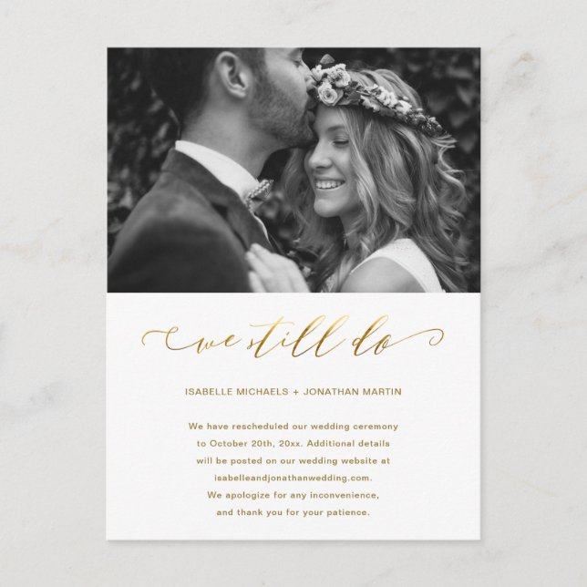 Carte Postale Faire-part Mariage Postponction Faux Gold Nous faisons toujou (Devant)