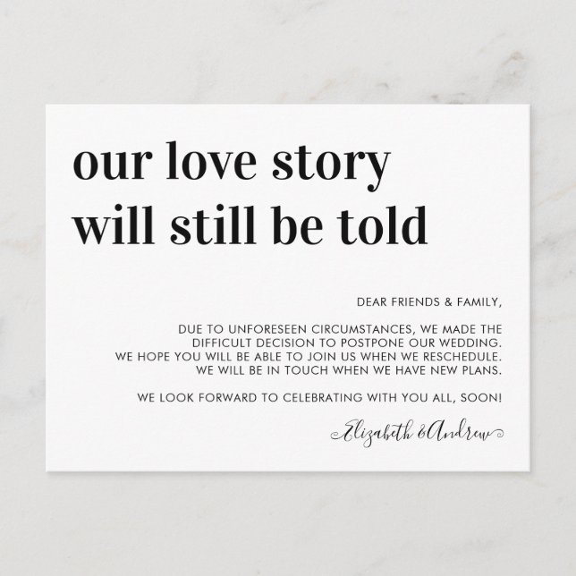 Carte Postale Faire-part Mariage Postponement L'Histoire D'Amour Sera Toujo (Devant)
