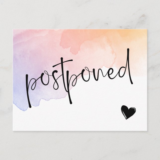 Carte Postale Faire-part Mariage reporté aquarelle pêche violet (Devant)