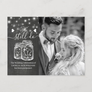 Carte Postale Faire-part Mariage reporté en pots Mason Nous nous marions to