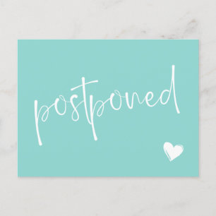Carte Postale Faire-part Mariage Reporté Minimaliste Turquoise Blanc