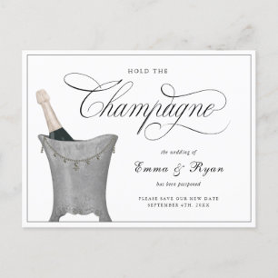 Carte Postale Faire-part Mariage Reporté, Réservez le Champagne