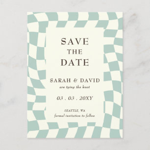 Carte Postale Faire-part Mariage Retro Super Green Checkerboard