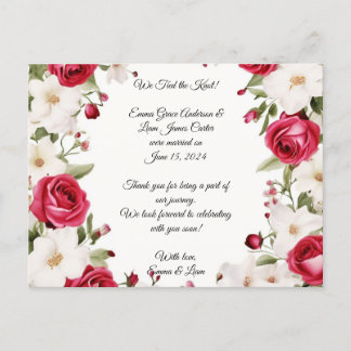 Carte Postale Faire-part Mariage Romantique Rose Rouge & Muguet de Mai 