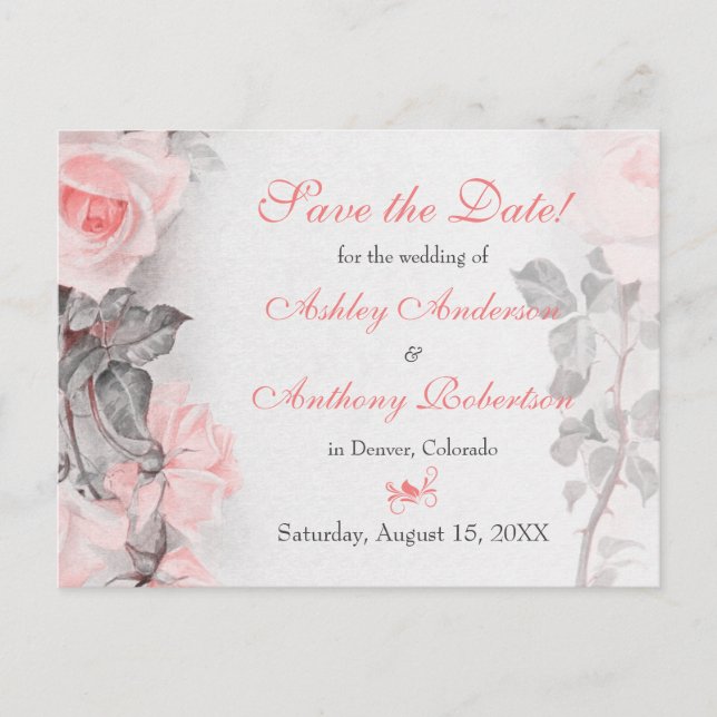 Carte Postale Faire-part Mariage rose Primose Enregistrer la date (Devant)