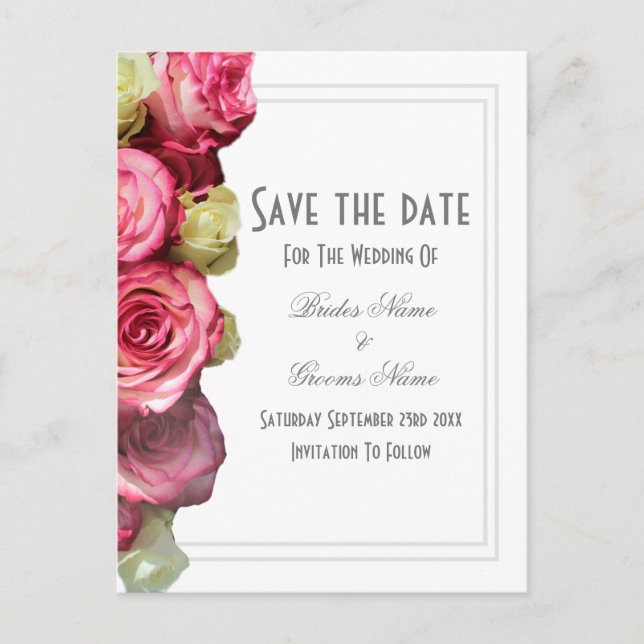 Carte Postale Faire-part Mariage rose rose floral sauvegarder la date (Devant)