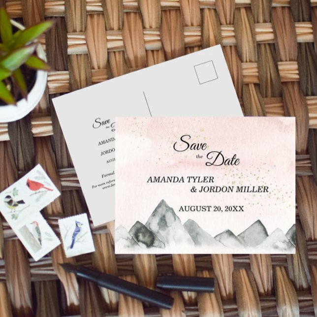 Carte Postale Faire-part Mariage rose Sunrise Mountain Enregistrer la date (Créateur téléchargé)