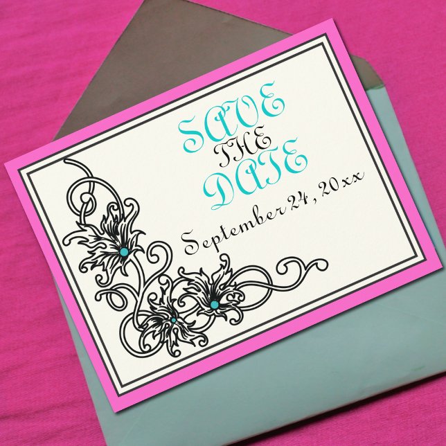 Carte Postale Faire-part Mariage rose turquoise vigne fleurie Enregistrer l (Créateur téléchargé)