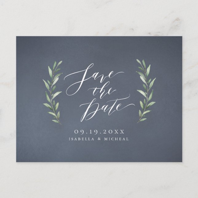 Carte Postale Faire-part Mariage rustique à la calligraphie simple grise et (Devant)
