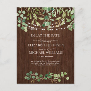 Carte Postale Faire-part Mariage rustique Date de report Eucalyptus Wood