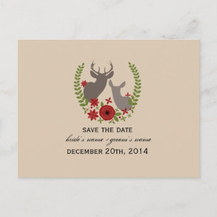 Carte Postale Faire-part Mariage Rustique De Noël Floral Deer Sauvez La Dat