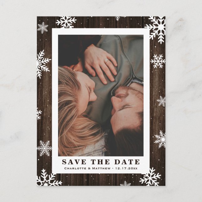 Carte Postale Faire-part Mariage Rustique De Vacances D'Hiver Enregistrer L (Devant)