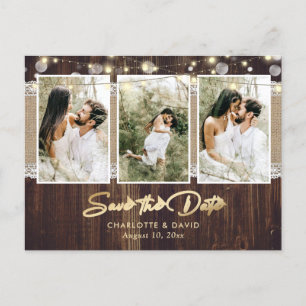 Carte Postale Faire-part Mariage Rustique En Bois Enregistrer La Date Photo