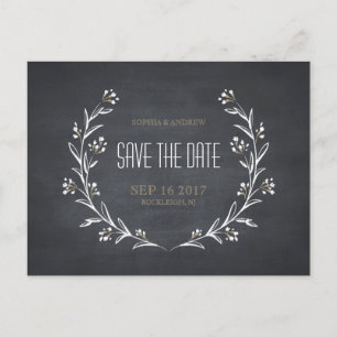 Carte Postale Faire-part Mariage rustique en tableau noir floral, sauf la d