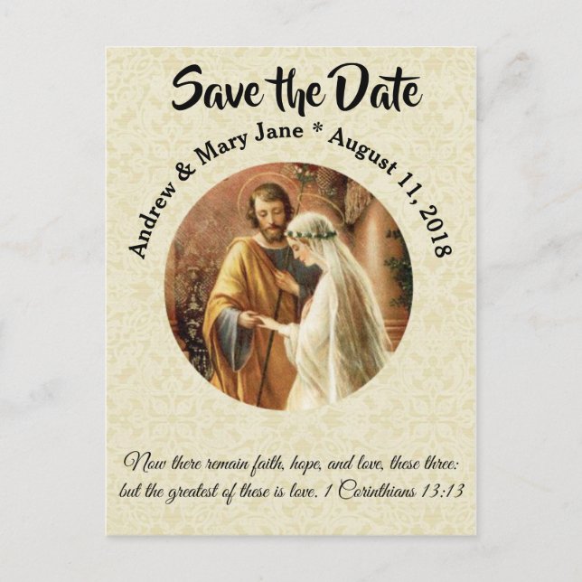 Carte Postale Faire-part Mariage SAVE THE DATE catholique traditionnel (Devant)