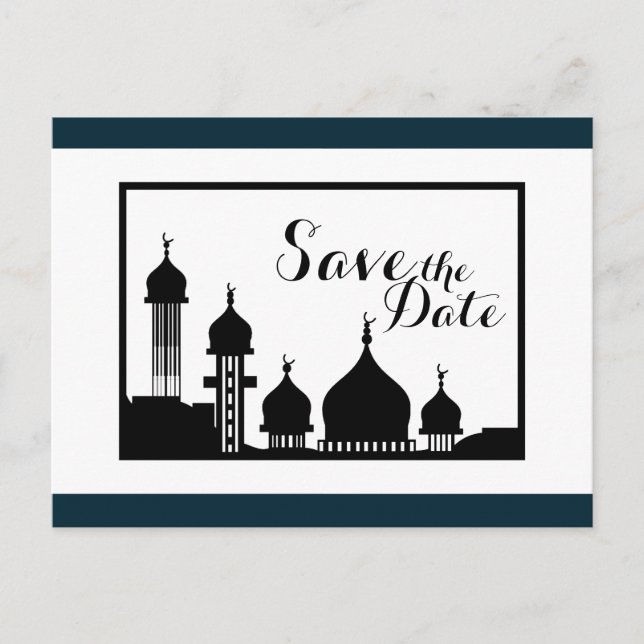 Carte Postale Faire-part Mariage Silhouette Mosquée Islamique Enregistrer L (Devant)