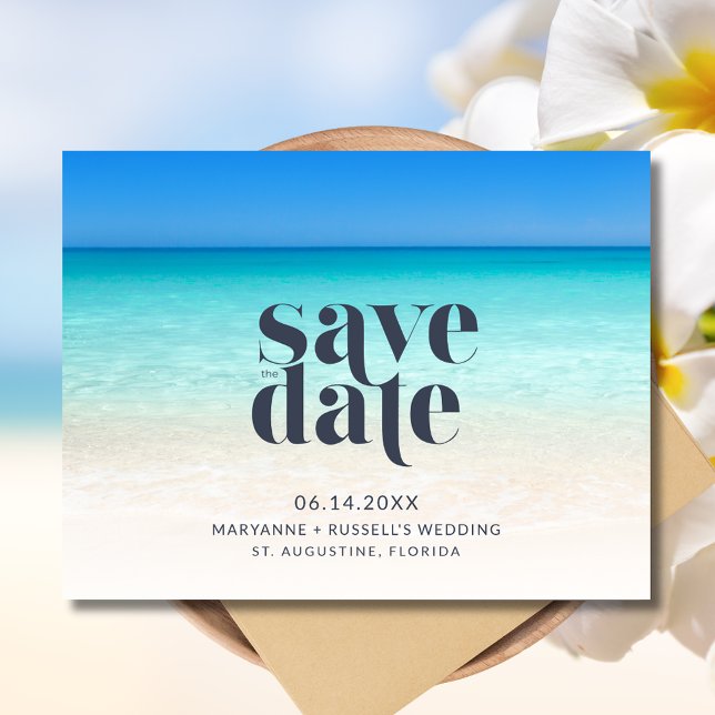 Carte Postale Faire-part Mariage simple à la plage Enregistrer la date (Simple Beach Wedding Save the Date Postcard)