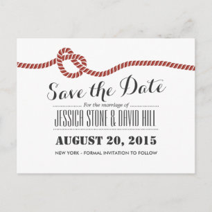 Carte Postale Faire-part Mariage simple en corde rouge Enregistrer la date
