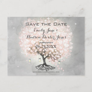 Carte Postale Faire-part Mariage sous l'Arbre à Feuilles en Forme de Cœur R