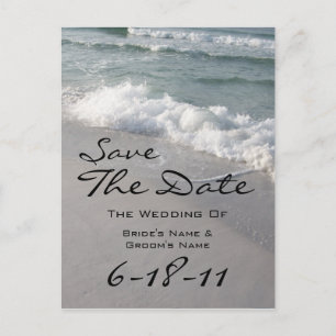 Carte Postale Faire-part Mariage sur la Plage - Vagues et Sable de l'Océan