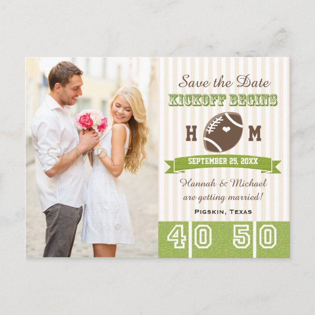 Carte Postale Faire-part Mariage sur le thème du football, Save the Date (Devant)