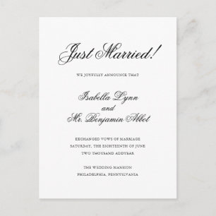 Carte Postale Faire-part Mariage traditionnel noir et blanc Formal élégant