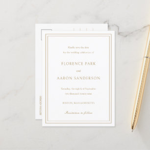 Carte Postale Faire-part Mariage traditionnel or intemporel Enregistrer la 