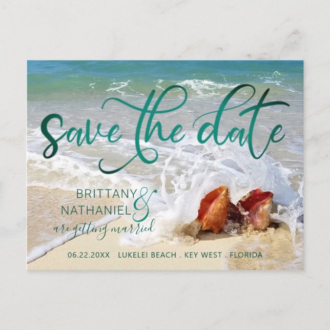 Carte Postale Faire-part Mariage Tropical Beach Destination Coques (Devant)