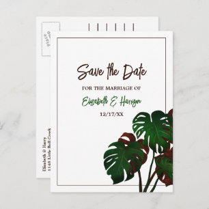 Carte Postale Faire-part Mariage Tropical Monstera Beach Enregistrer la dat