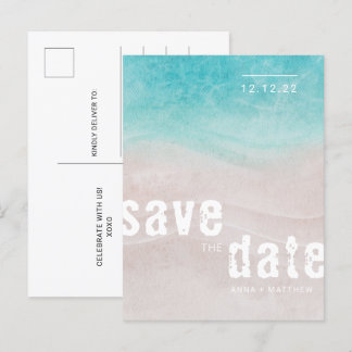 Carte Postale Faire-part Mariage Tropical sur la Plage Aquarelle
