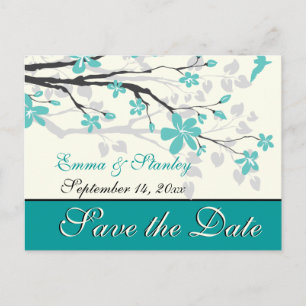 Carte Postale Faire-part Mariage turquoise de la branche Magnolia Enregistr