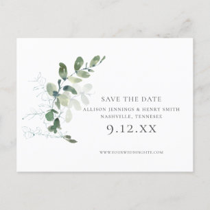 Carte Postale Faire-part Mariage vert Eucalyptus chic Enregistrer la date