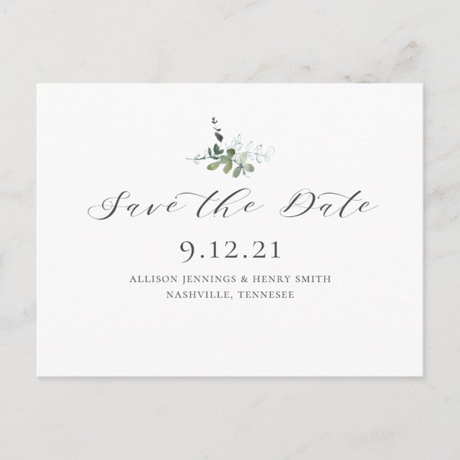 Carte Postale Faire-part Mariage vert Eucalyptus Enregistrer la date (Devant)