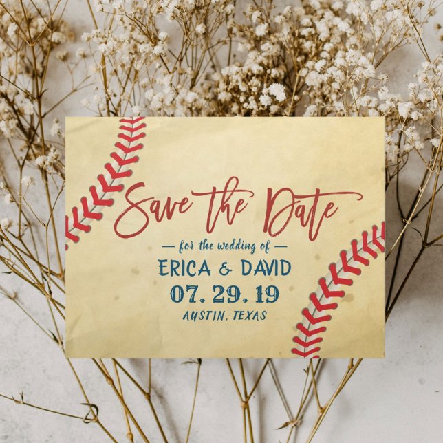 Carte Postale Faire-part Mariage Vintage Baseball Économisez la Date (Créateur téléchargé)