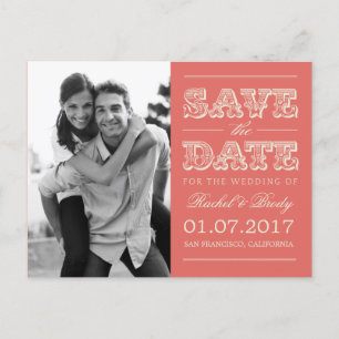 Carte Postale Faire-part Mariage Vintage Douceur - Économisez la Date - Cor