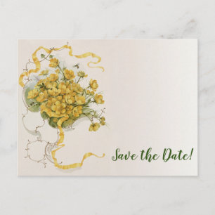 Carte Postale Faire-part Mariage vintage, Fleurs et abeilles en beige jaune
