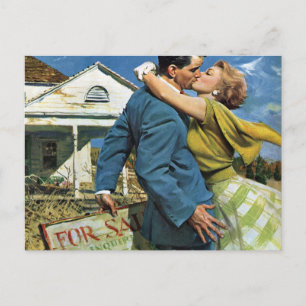 Carte Postale Faire-part Mariage Vintage, Jeunes Mariés Écrivent la Date