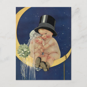 Carte Postale Faire-part Mariage vintage mariée mignonne mariée et chambre
