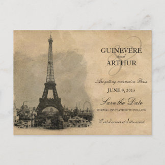Carte Postale Faire-part Mariage Vintage Paris France Enregistrez la Date