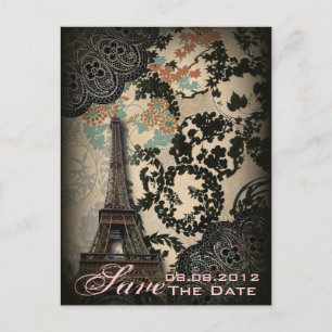 Carte Postale Faire-part Mariage vintage Paris Lace enregistrer la date