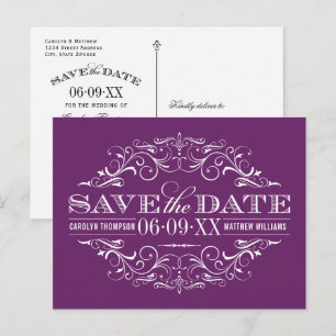 Carte Postale Faire-part Mariage vintage Plum Purple Flourish Enregistrer l