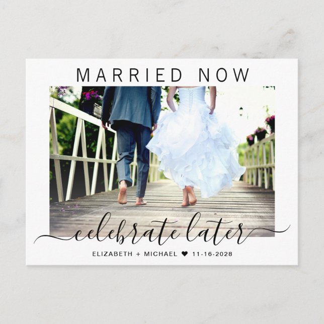 Carte Postale Faire-part Marié maintenant fêter plus tard Mariage photo (Devant)