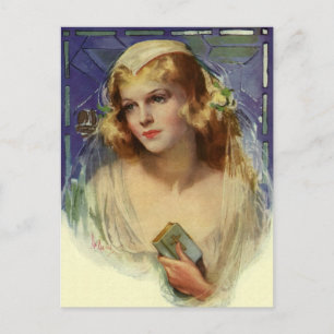 Carte Postale Faire-part Mariée Vintage avec une Bible, Wedding Save the Da