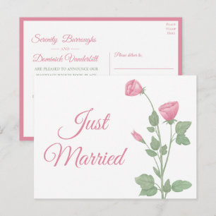 Carte Postale Faire-part Mariés à peine Watercolor Fleurs roses Mariage