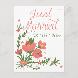 Carte Postale Faire-part Mariés Floral Fleurs Roses Corail Mariage