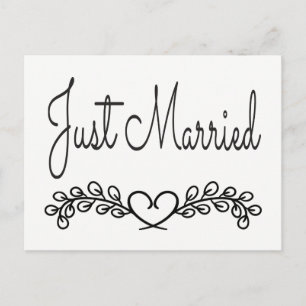Carte Postale Faire-part Mariés Noir Et Blanc Cœur Laurier Mariage