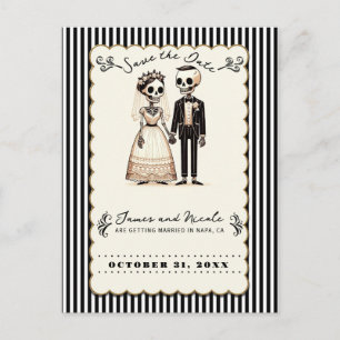 Carte Postale Faire-part Mariés squelettes de dessin animé Date de mariage 